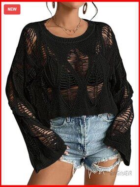 Oversized Punk Goth Sweater Long Bell Sleeve Knit Crop Top